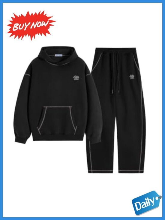 Pants - Two Piece Fleece Tracksuit Set Oversized Hoodie Baggy Sweatpants